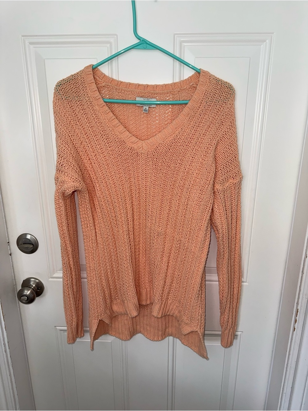 Lucky Brand Peach V-Neck Open Knit Sweater